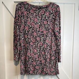 J. Jill Black Tunic with Pink Paisley Floral Print
